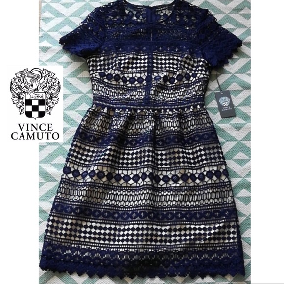 NWT Vince Camuto Navy Lace Dress - Picture 2 of 8